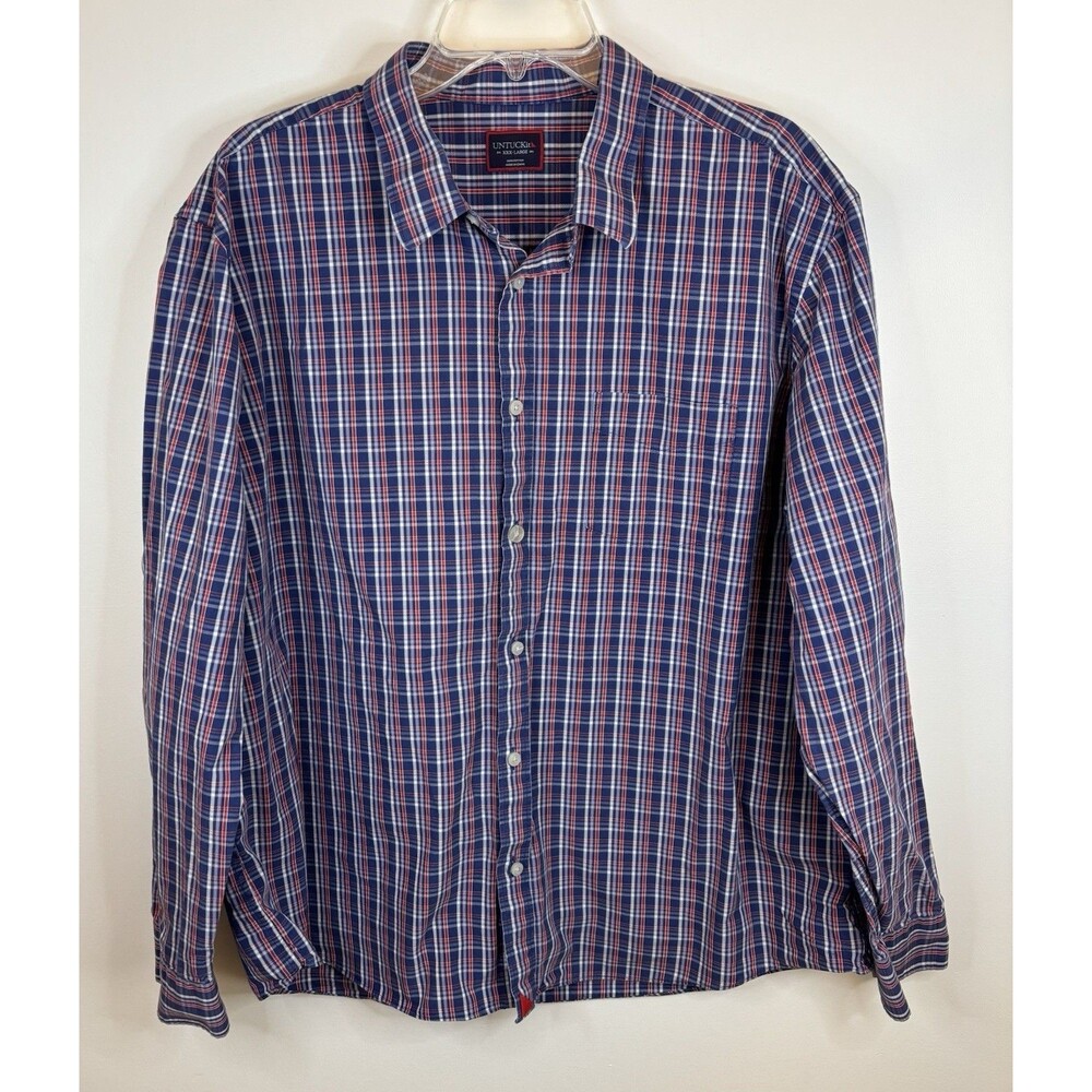 UNTUCKit Shirt Men XXXL Red White Blue Plaid Long Sleeve Button Up Cotton Casual